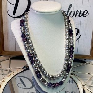 🎁 3 for $15. Premier Designs Purple and Antique Silver toned Beaded Necklace